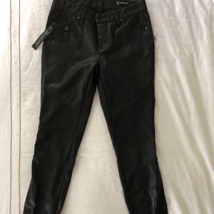 Black faux leather moto pants